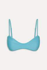 Lane Satin Bandeau Bikini Top - Cyan Shine