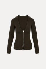 Sienna Zip Up Knit Sweater - Chocolate Brown